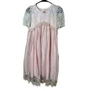 NWT Memories By Jo‎ Lene Pink Lace Short Sleeve Dress Vintage Girls 10